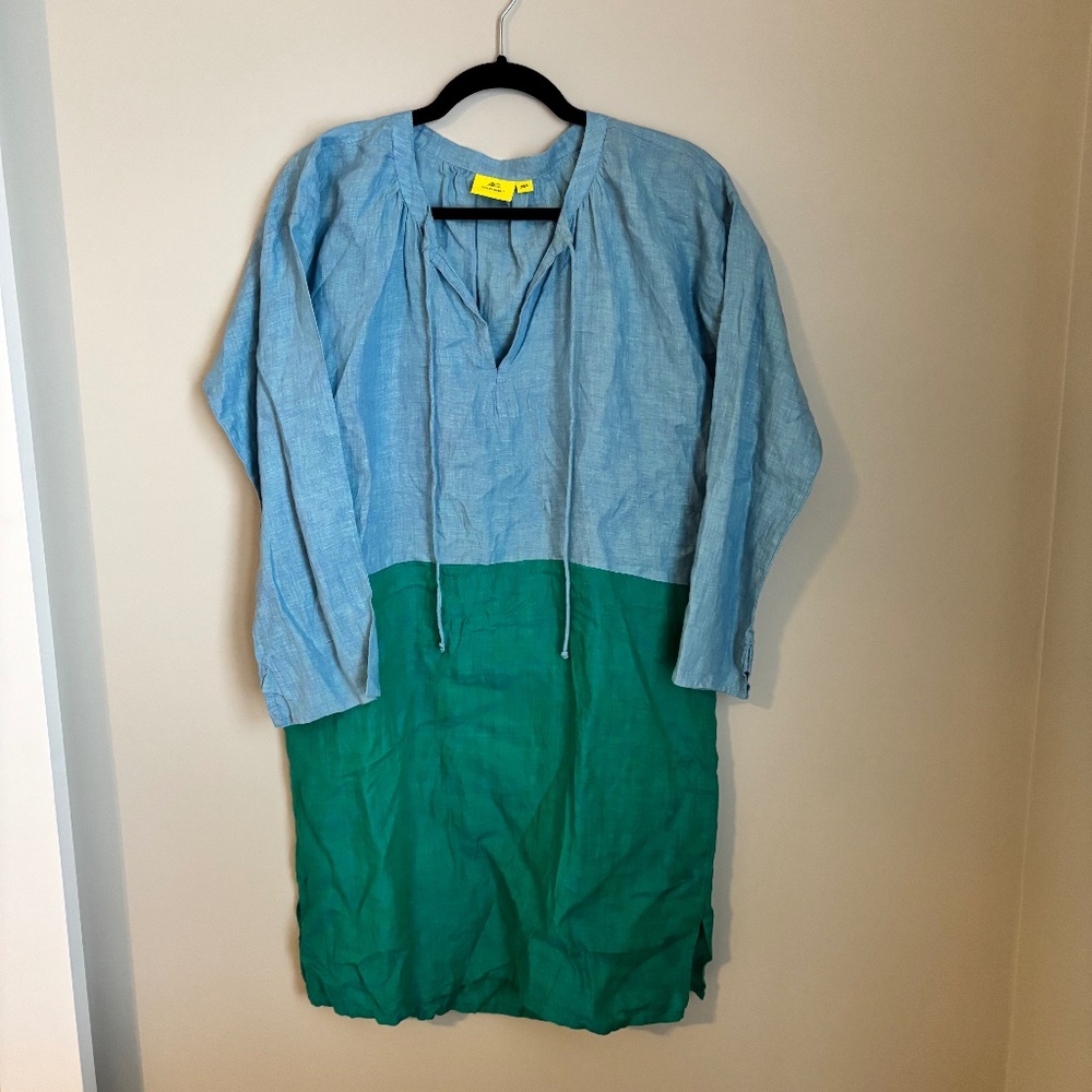 Roller Rabbit Linen Tunic Dress XS/S Blue Green Beach Cover Up Resort Vacation - Picture 1 of 5